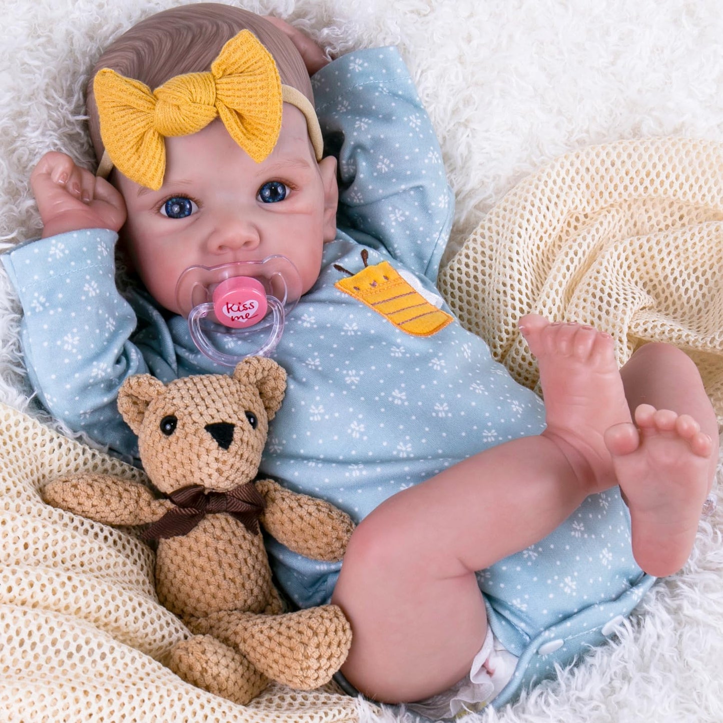 Aori Reborn Baby Dolls Girl - 20 Inch Realistic Handmade Cloth Body Newborn Baby Doll with Blue Eyes & Hand-Painted Hair Weighte