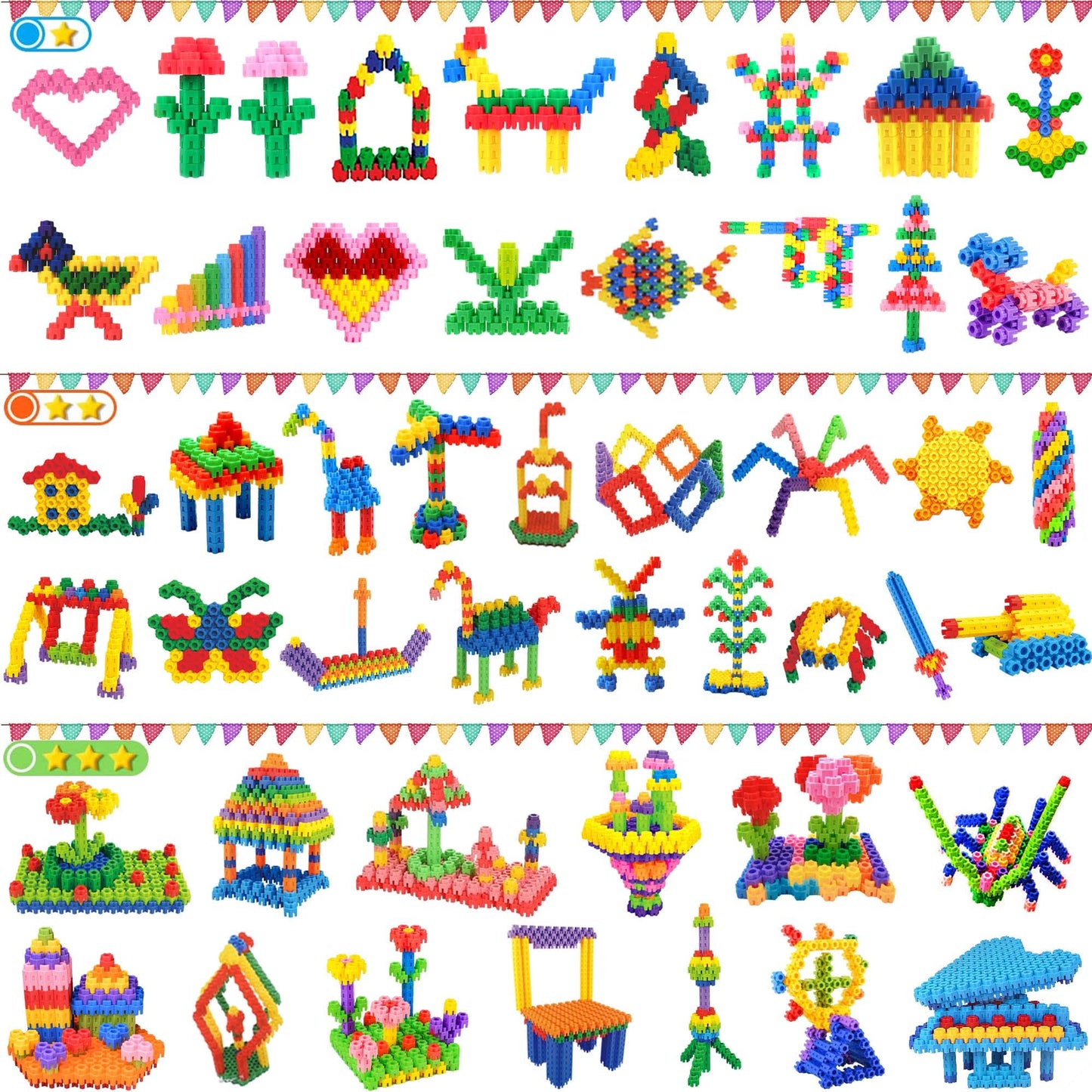 Kashiaote Kids Toys Interlocking Learning Set, Stem Construction Set - Ages 3+ Stem Toys 300 Pcs - 9 Colors
