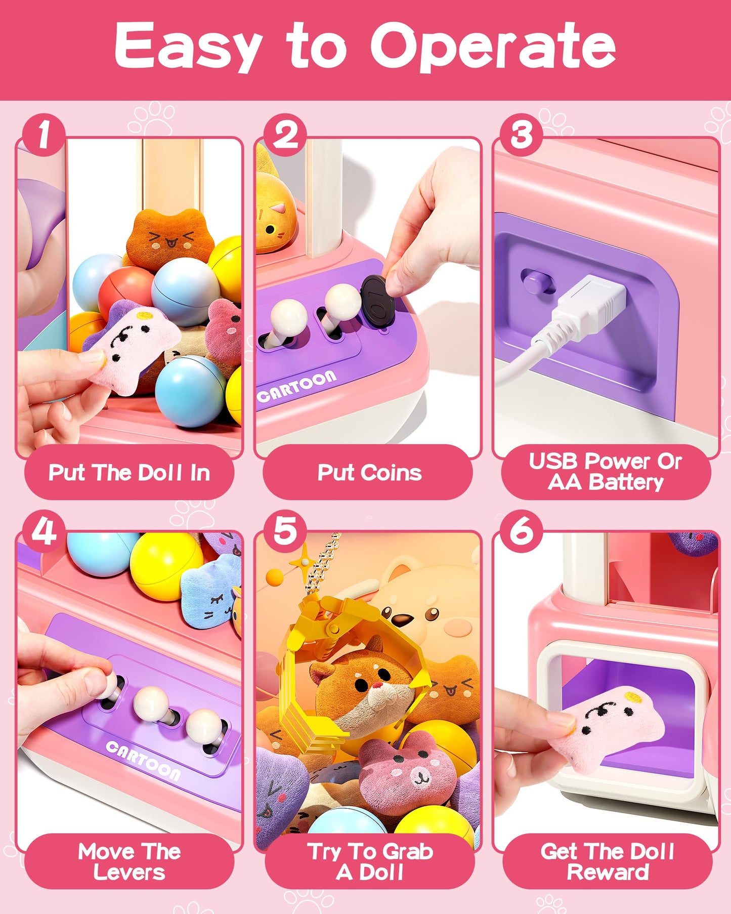 Jovow Claw Machine For Kids, Mini Vending Machine With Music, Prize Dispenser Toys For Girls And Boys, Electronic Claw Game Mach