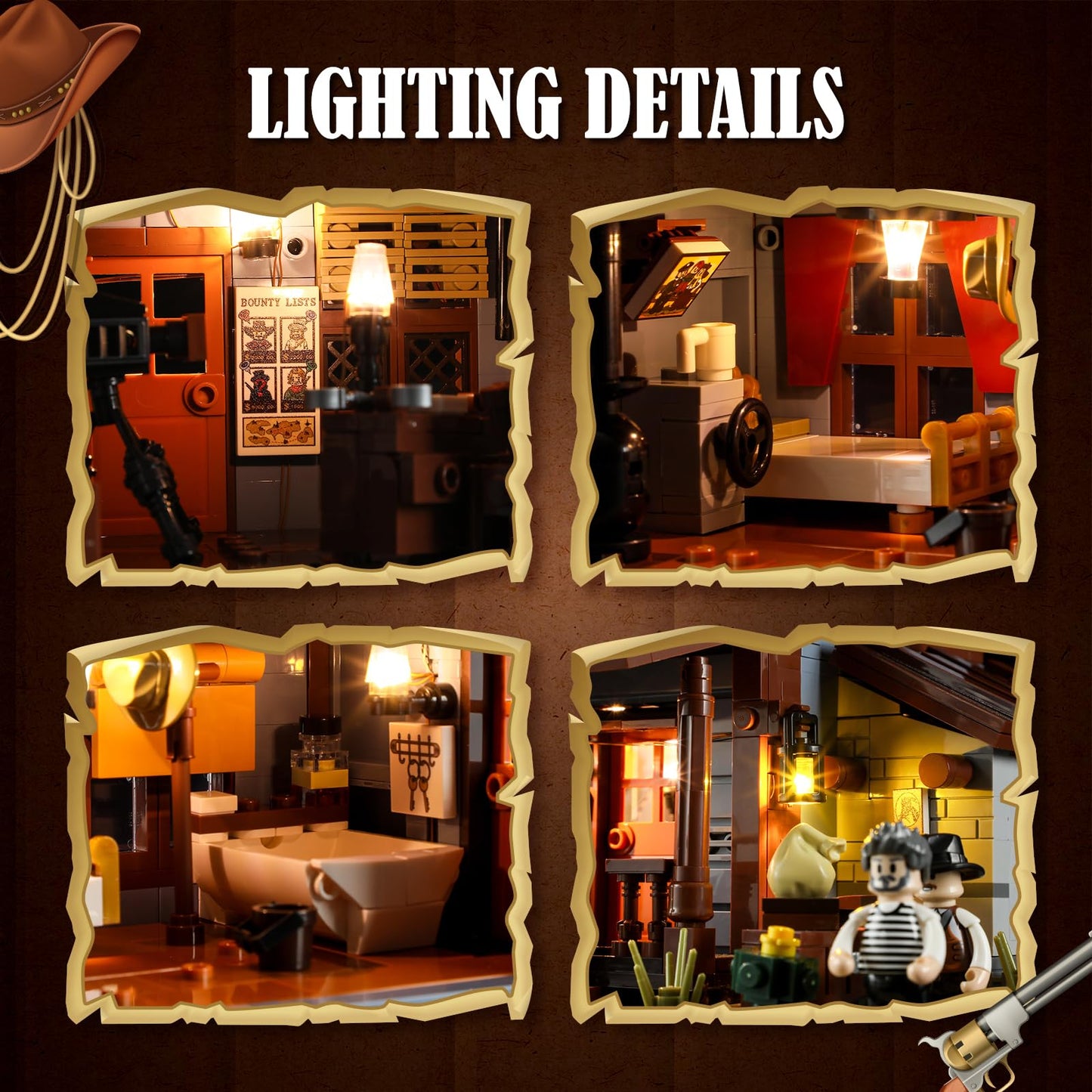 Funwhole Sheriff'S-Office Lighting Building-Bricks Set - The Old West Sheriff'S Office Led Light Construction Building Model Set 1240 Pcs For Adults And Teen