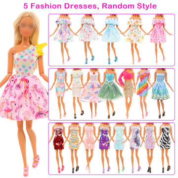 Barwa 42 Pack Doll Clothes And Accessories 5 Pcs Fashion Dresses 5 Tops 5 Pants Outfits 6 Pcs Mini Dresses 10 Shoes 6 Necklace 10 Hangers For 11.5 Inch Doll