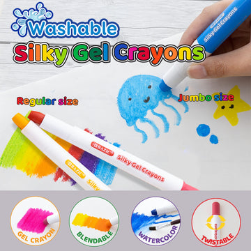 BAZIC Silky Gel Crayons 24 Color, Washable Blendable Non Toxic Watercolor Crayon for Coloring Book (24/Pack), 1-Pack
