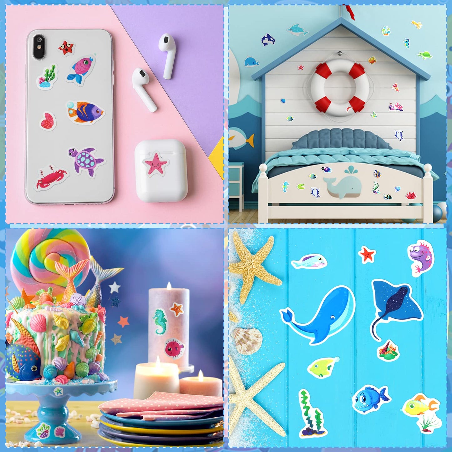Teling 48 Sheets Ocean Stickers For Kids Ocean Animal Stickers Fish Sticker For Ocean Sea Party Favors Self Adhesive Small Wall Decal Waterproof Class Rewards For Boys Girls Teachers(Ocean Animal)