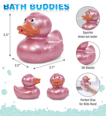 DolliBu Metallic Rose Gold Duck Bath Buddy Squirter - Floating Rose Gold Duck Rubber Bath Toy Fun Water Squirting Bath Time Play for Toddlers Toy for Bathtub Beach and Pool for Girls and Boys