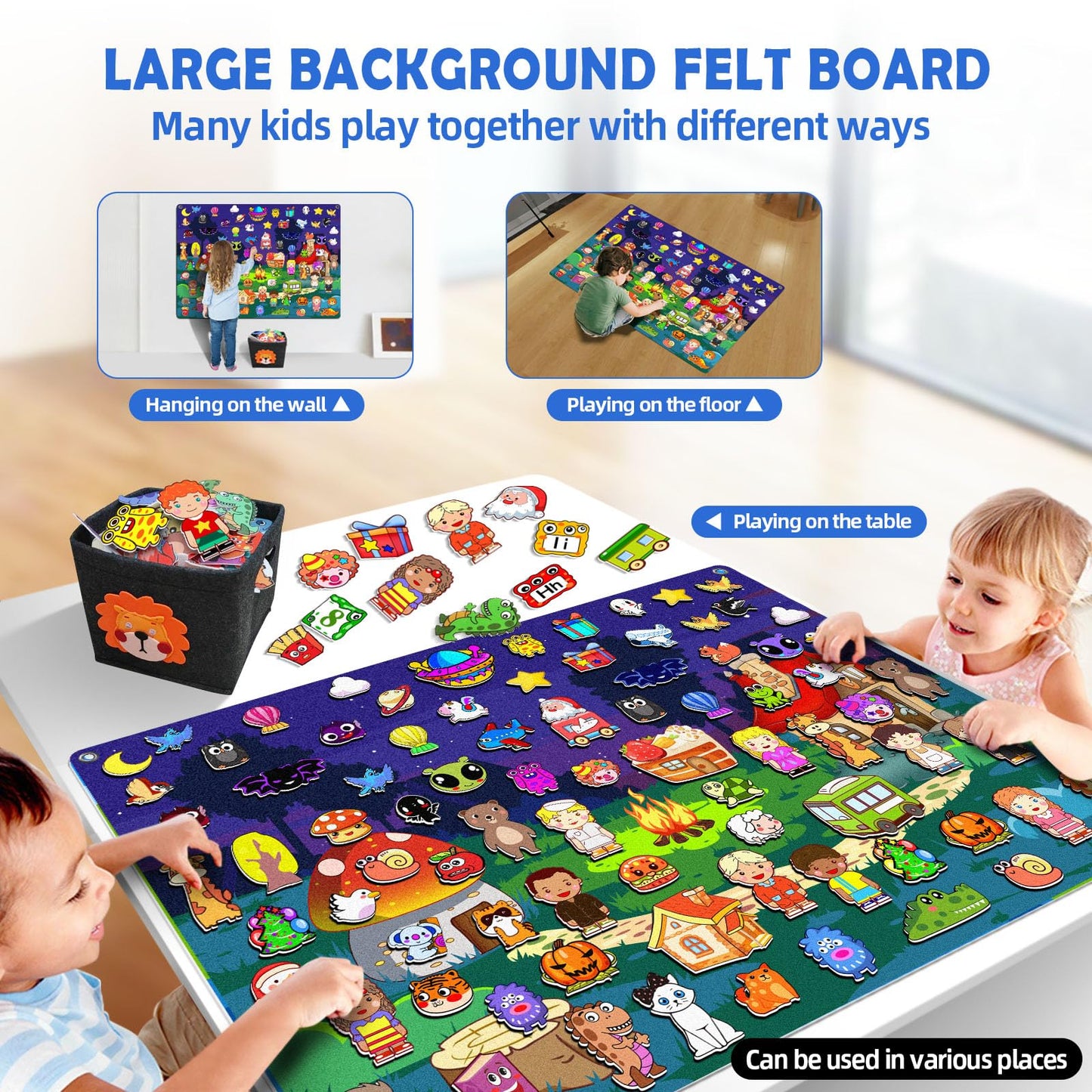 200Pcs Felt Story Board Set with Storage Bag Preschool Teaching Wall Flannel Busy Board Bonfire Party Themed Early Learning Inte