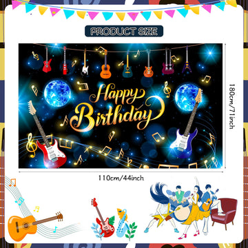 ZELARO Music Note Guitar Birthday Banner, 180 x 110 cm, Multicolor Polyester Rock and Roll Party Decoration