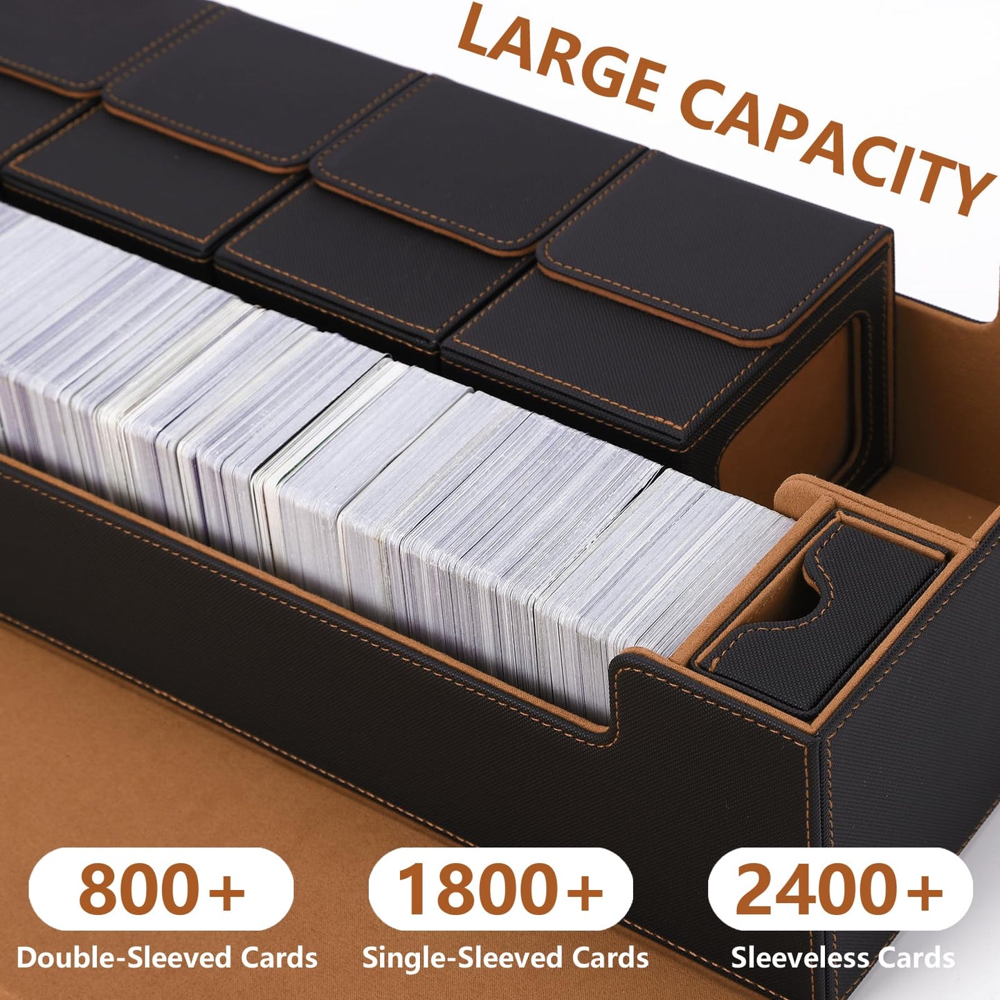 Scimi Mtg Card Storage Box Tcg Deck Case Holds Fits 5 Windows Decks Card Box Or 1800+ Sleeved Cards For Mtg, Yugioh, Uno, Tcg, Trading Cards With Mat Case And Strong Magnet Closure (Black And Golden)