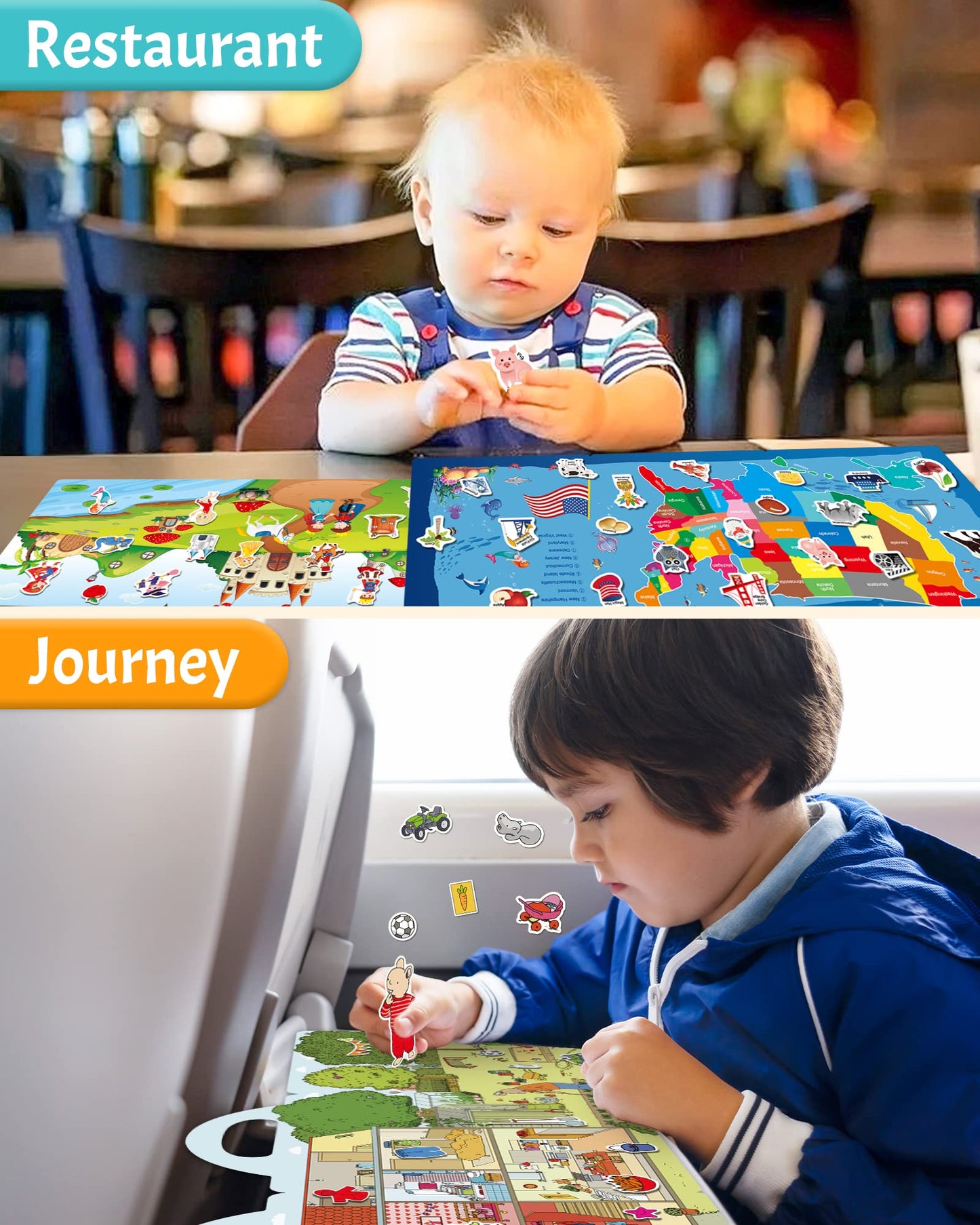 Benresive Reusable Sticker Books For Kids 2-4, Sticker Books For Toddlers 1-3, Toddler Sticker Book Age 2-4, Toddler Travel Toys Activities Crafts Gifts - America Map, Fairy, My House