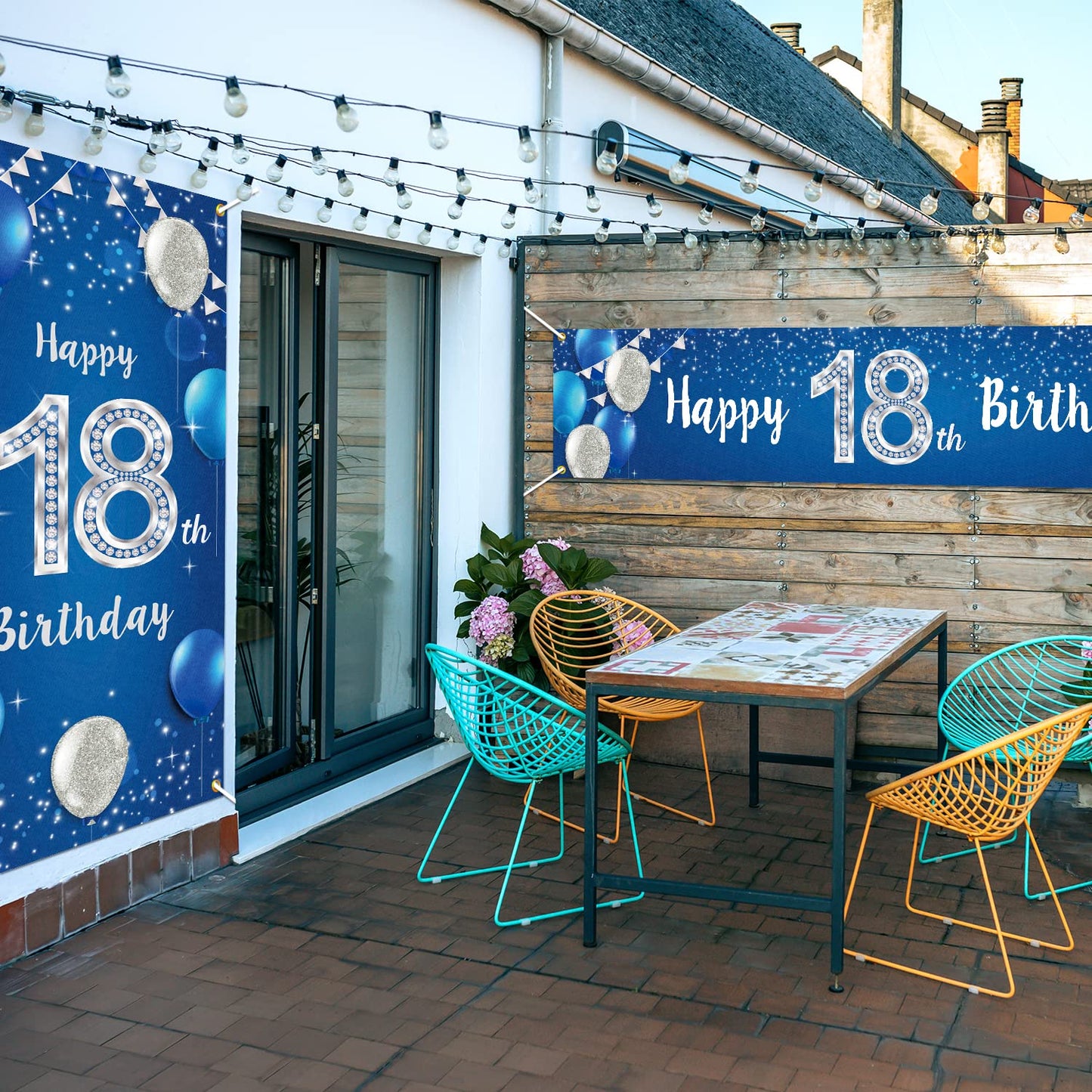 Happy 18Th Birthday Door Cover Porch Banner Sign Set - 18 Years Old Birthday Decoraions Party Supplies For Men - Blue