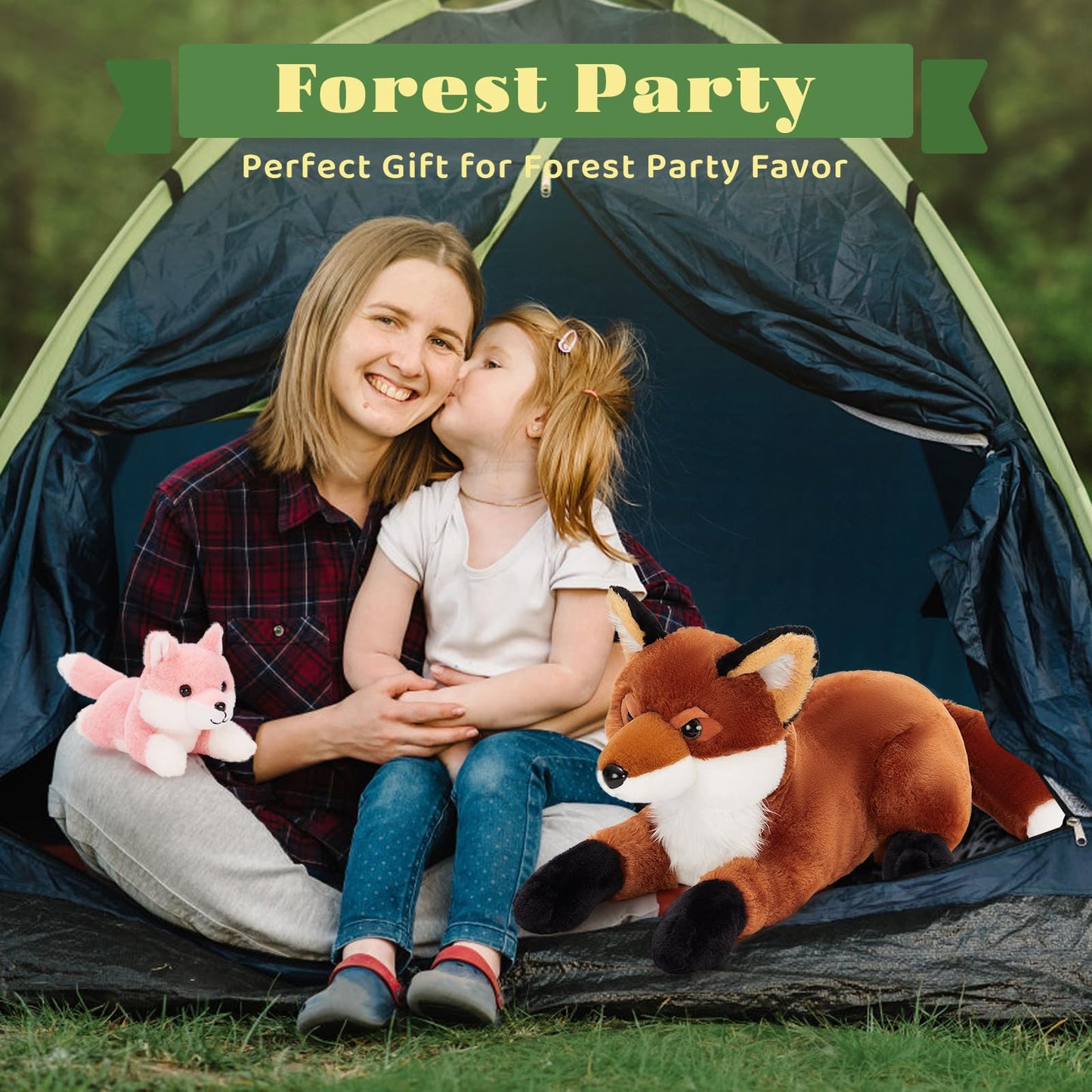 BENINY Fox Stuffed Animal Set - Large 22" Mommy Red Fox with 3 Baby Foxes - Plush Toy for Kids - Brown Polyester