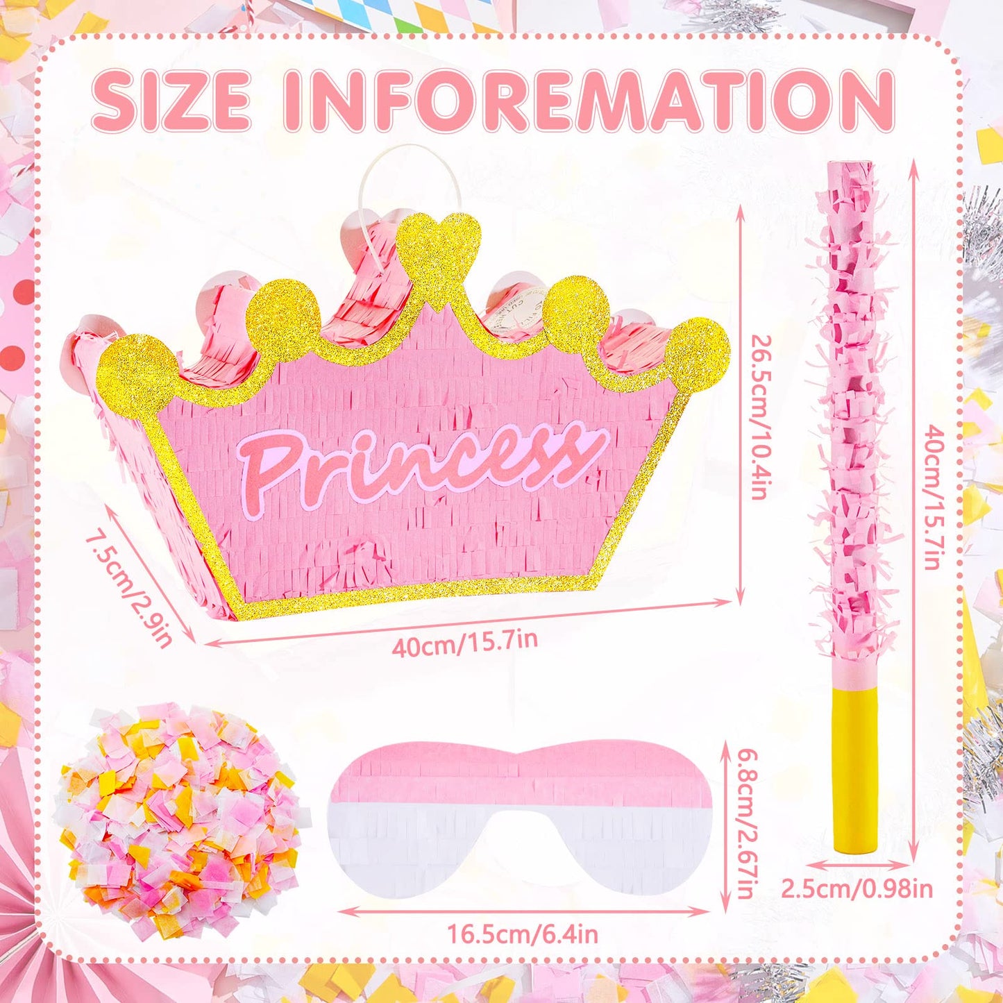 Lewtemi Pink Princess Piñata For Girls With Stick Blindfold And Confetti Crown Piñata For Princess Party Decorations, Photo Prop, Birthday, Funny Anniversary