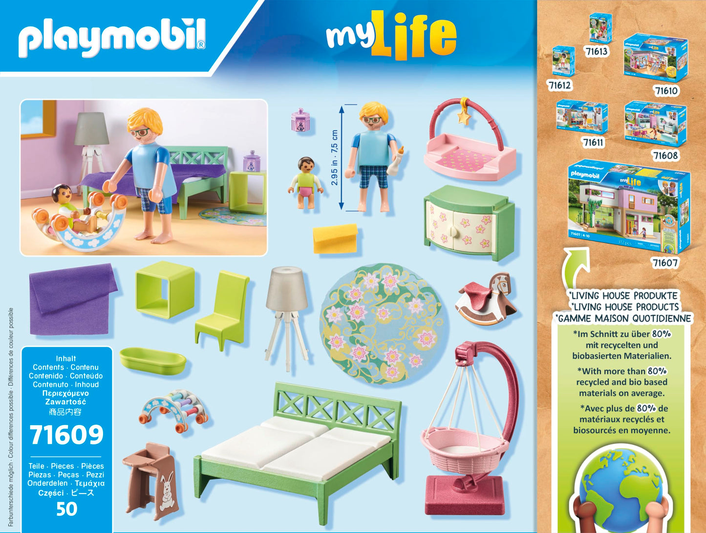 Playmobil Mylife 71609 Bedroom And Two Playmobil Figures, Made From Over 80% Recycled And Biobased Materials, Detailed Toy For C