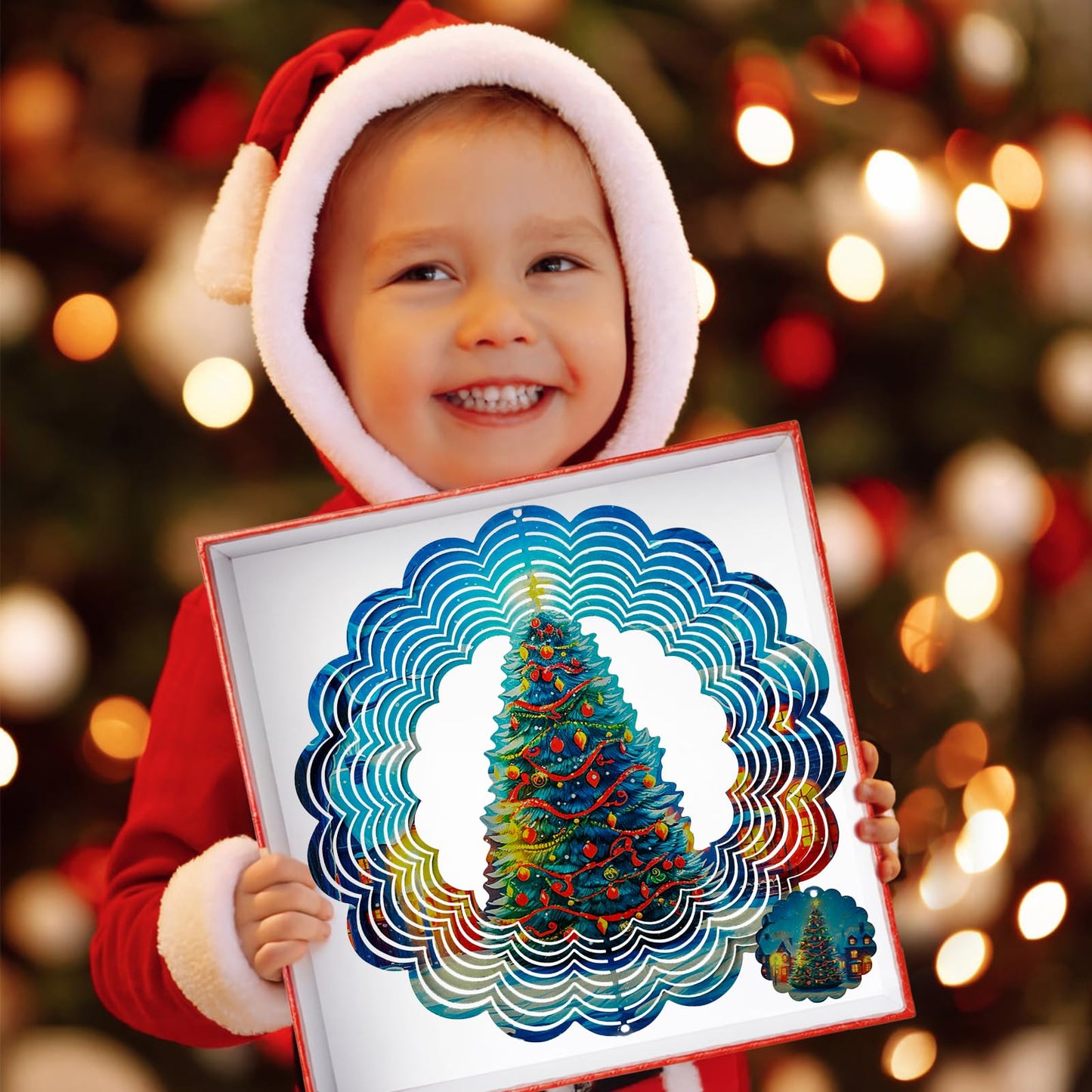 3D Christmas Tree Wind Spinners For Yard And Garden Christmas Decor 12 Inch Outdoor Metal Hanging Stainless Steel Wind Spinner U