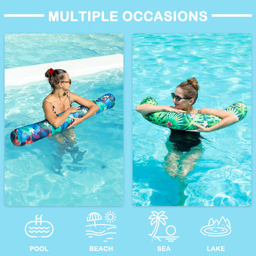 Inflatable Swimming Noodles Set - 2 Pack Fabric Covered Pool Floats For Adults, Pool Noodles Curved Swimming Pool Float For Summ