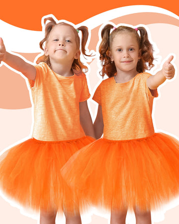 5 Layered Tutu Skirt For Kids Tulle Tutu Skirt With Tube Socks Princess Runners Costumes Cosplay For Girls Kids (Orange)