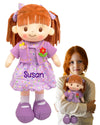 Personalized Rag Dolls for Girls - Custom 16 Inches Soft Plush Snuggle Baby Doll for Toddlers Stuffed Toys - Muecas de Trapo Personalizadas para Nias - Ginger Hair Purple Dress with Cardigan