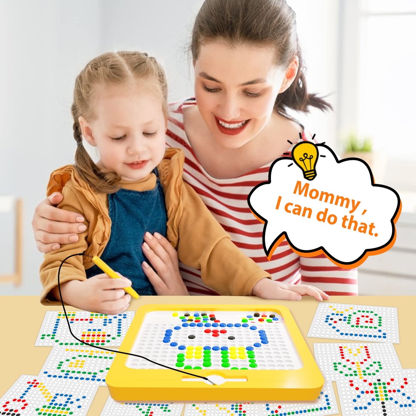 Cokzer Magnetic Drawing Board For Kids,Large Magnet Doodle Board With Dot Beads And 20 Pattern Booklets,Montessori Educational T