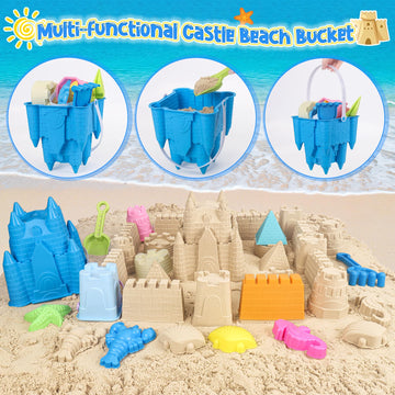 FUSPWEAO Beach Toys Sand Toys for Kids, Sand Castle Toys for Beach with Sand Castle Bucket, Sand Molds, Shovel and Rake, Sand Ca