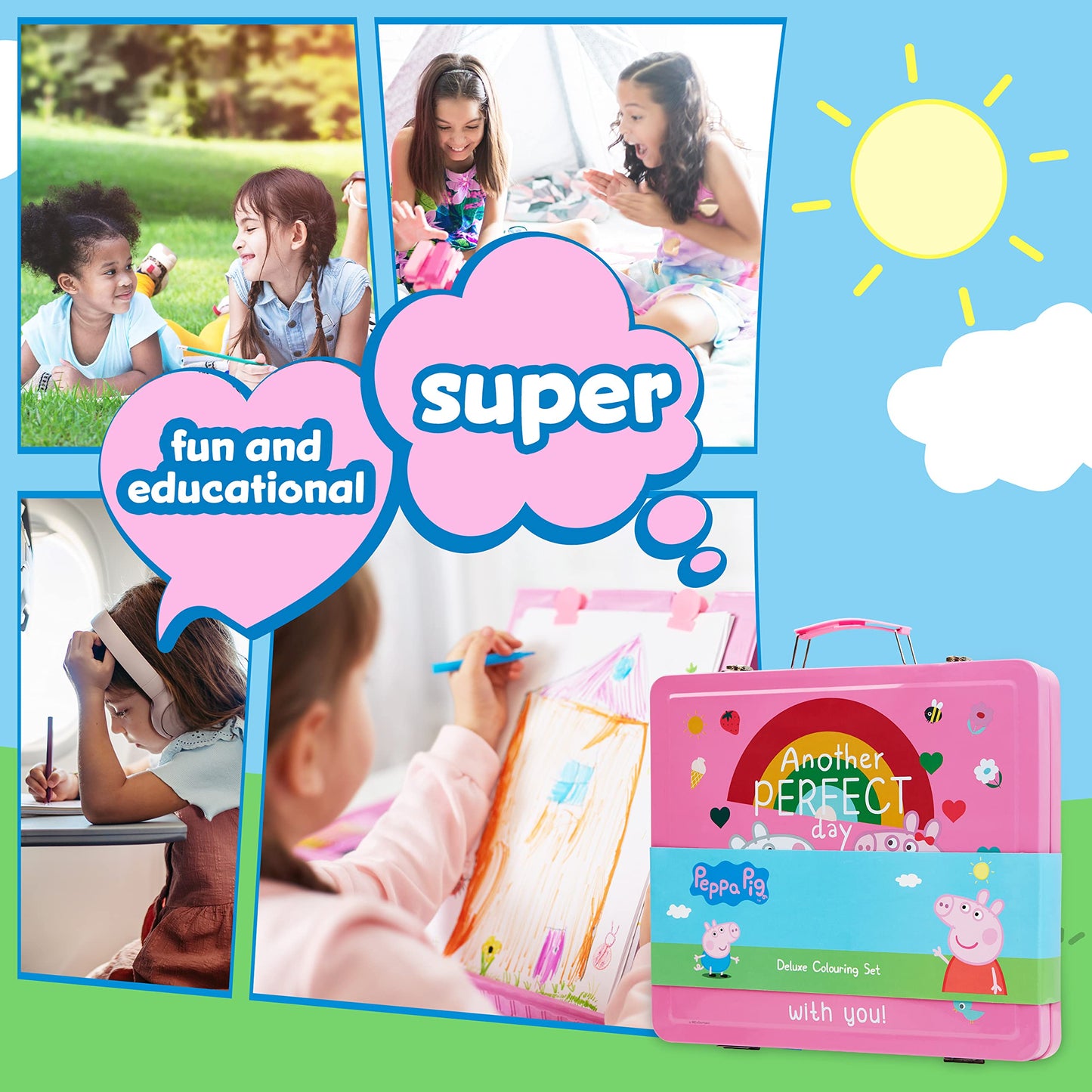 Peppa Pig Kids Art Set - Complete Drawing & Coloring Kit, Pink, Model 1114E, Travel Case Included