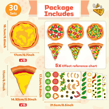 Qyeahkj 30 Pcs Pizza Craft Kits for Kids Make A Pizza Stickers Paper Card Make Your Own Pizza DIY Gifts Activity Hanging Decals
