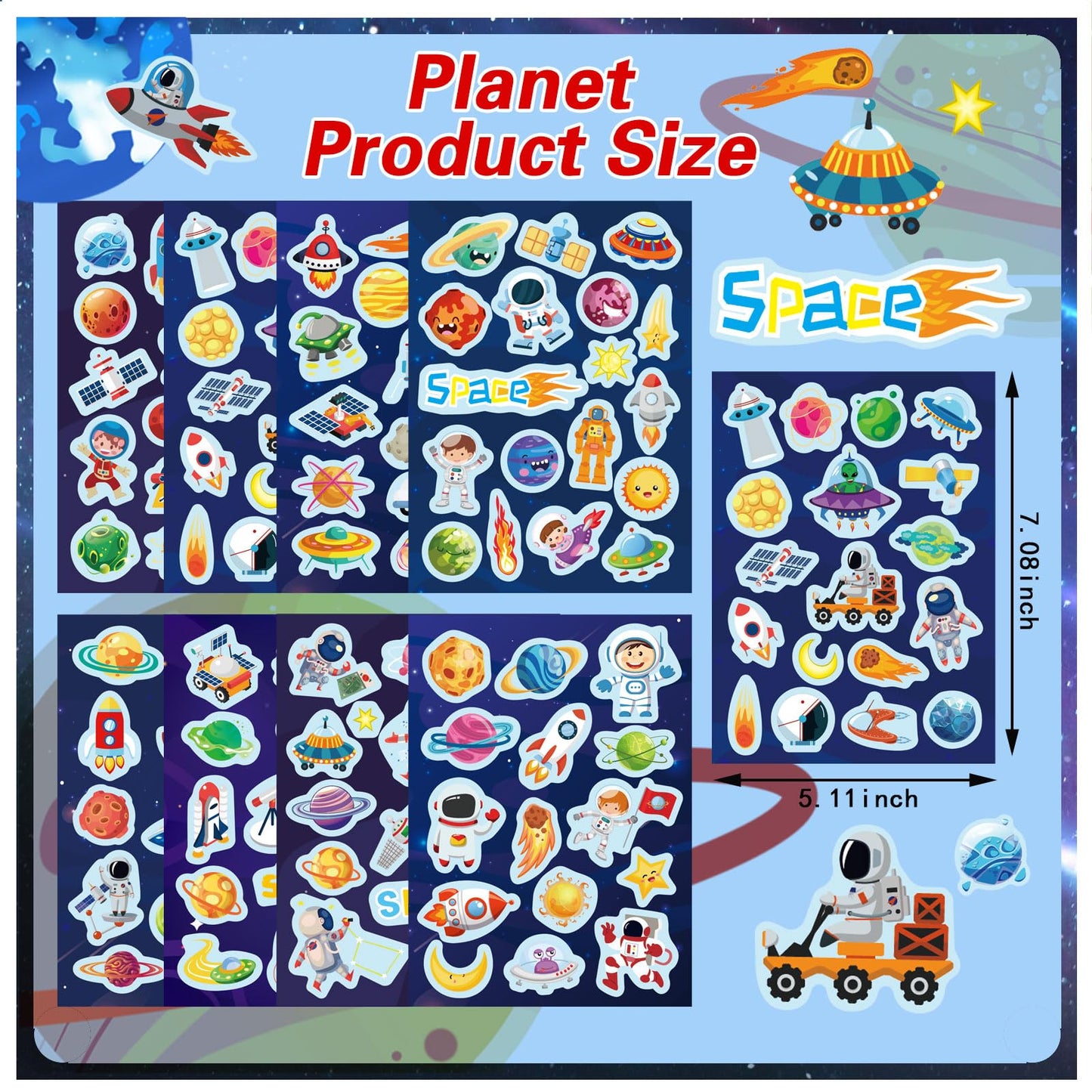 24 Sheets Space Themed Sticker Set - 8 Planets, Astronauts, Spaceships, And Rockets Explore Space Stickers For Kids Outer Space