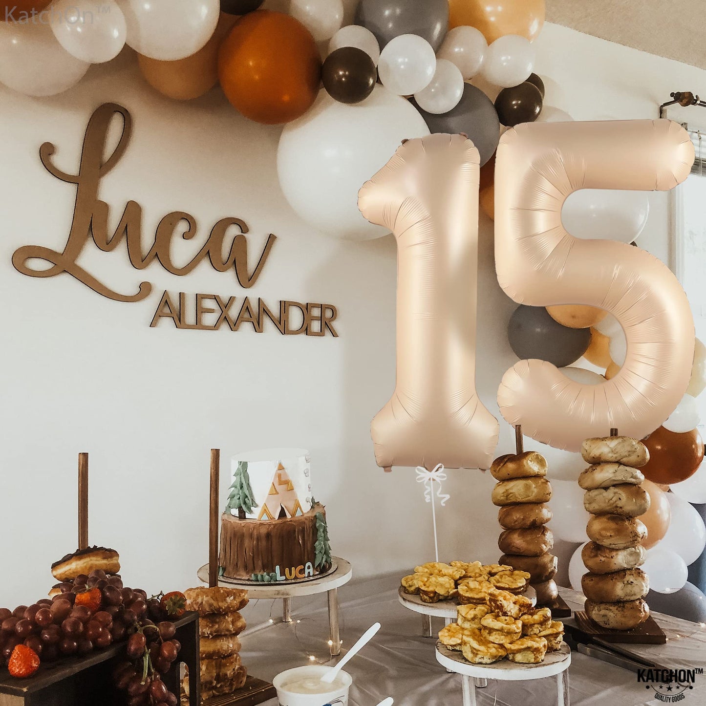 Katchon, Gaint Caramel 15 Balloon Number - 40 Inch | 15 Birthday Balloon Decor | 15Th Birthday Decorations For Party | Creme Number 15 Balloon | 15 Year Old Balloon For 15Th Birthday Party Supplies