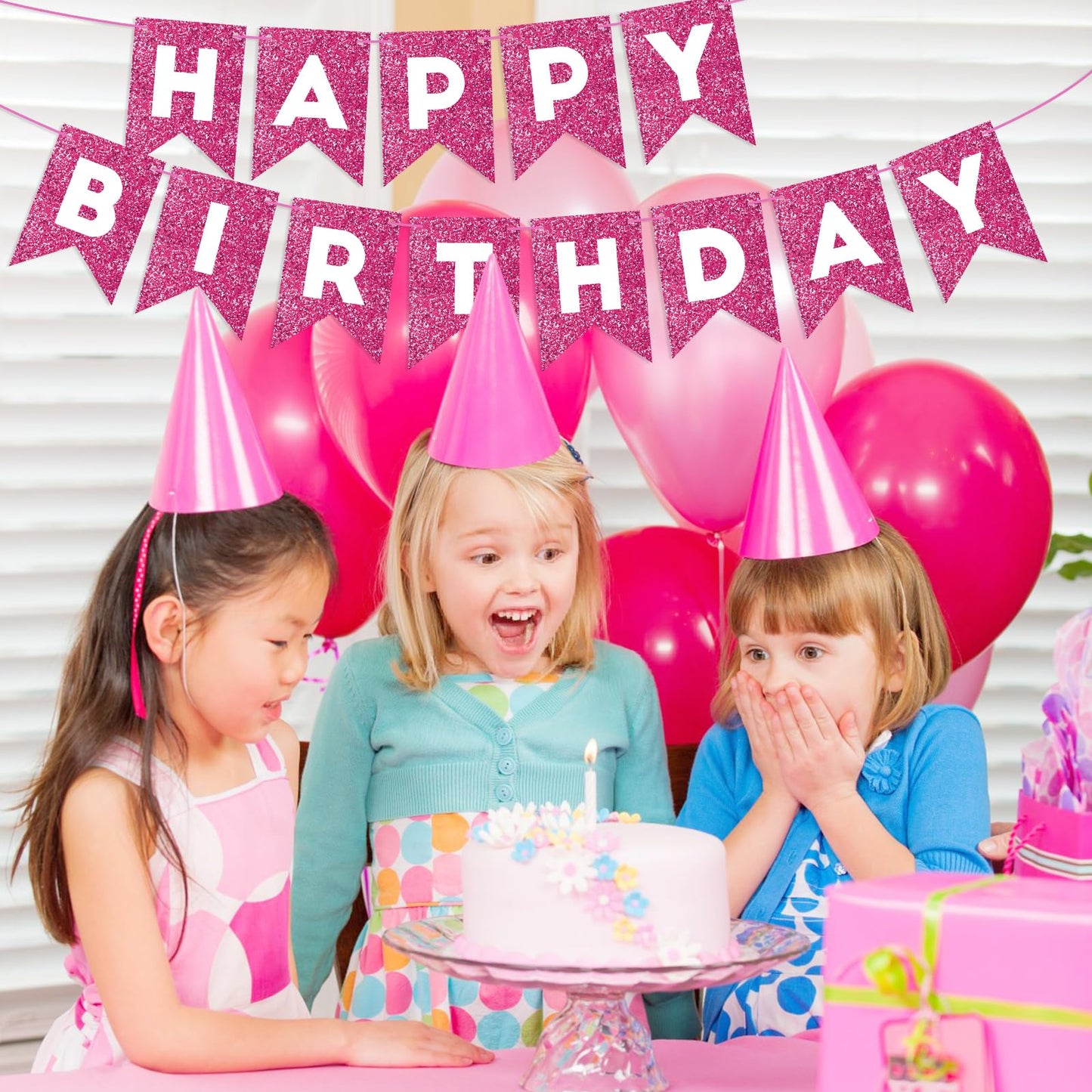 Hot Pink Happy Birthday Banner Birthday Sign For Backdrop Glitter Happy Birthday Decorations For Women Girls Birthday Party Wall Door Garland Bunting Banner Hot Pink Party Supplies