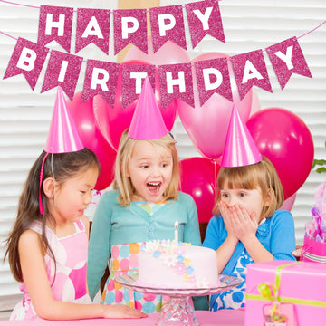 Hot Pink Happy Birthday Banner Birthday Sign For Backdrop Glitter Happy Birthday Decorations For Women Girls Birthday Party Wall Door Garland Bunting Banner Hot Pink Party Supplies