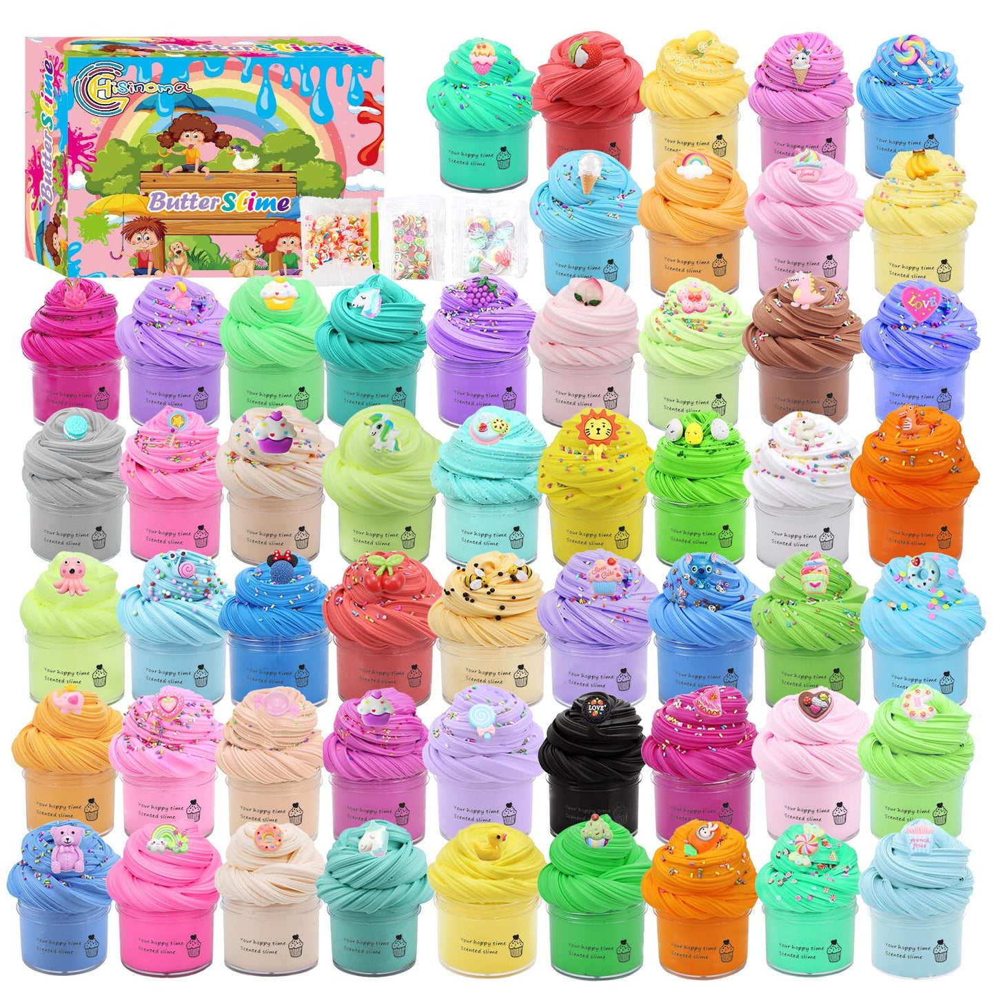 Hisinoma Butter Slime Party Favors For Girls Boys, Slime Kit Toys With 54 Pack Cute Butter Slimes, Soft Stress Relief Slime Toys