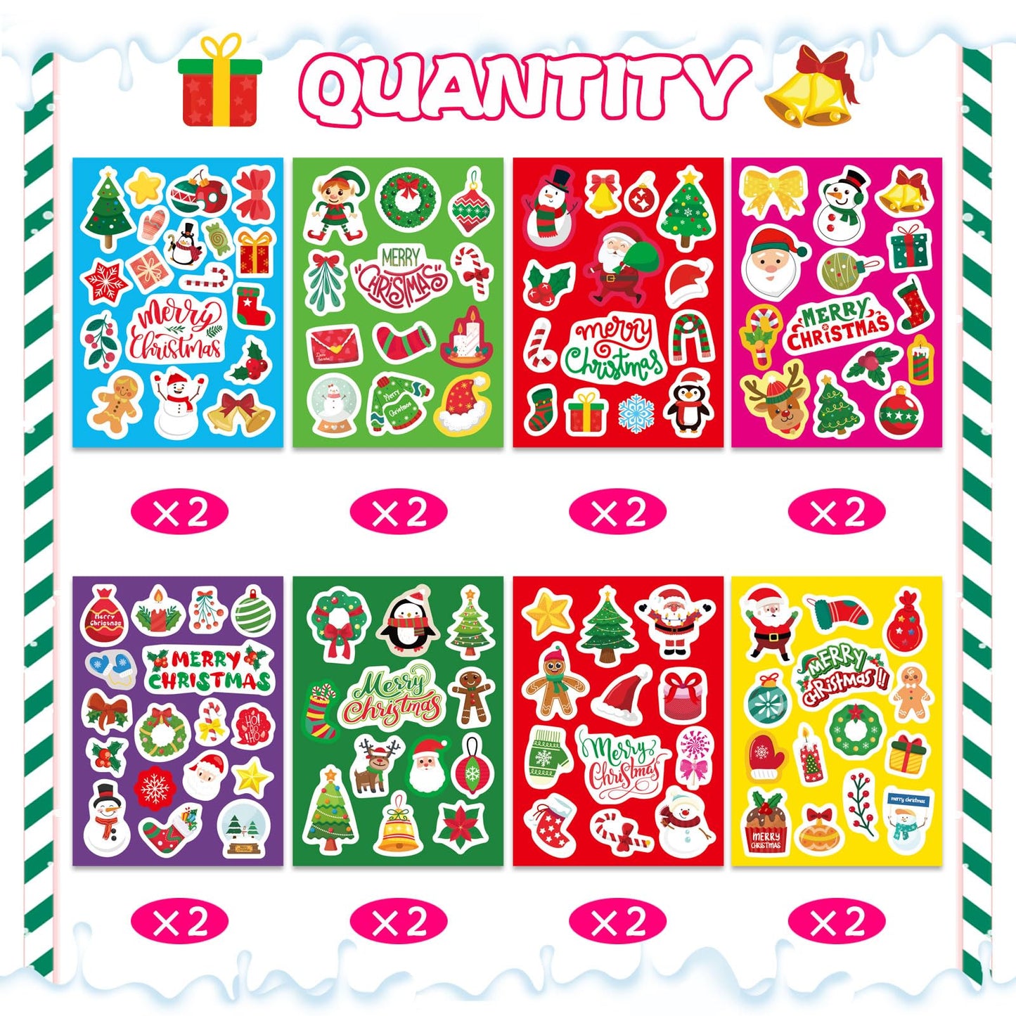 Christmas Stickers For Kids, Merry Christmas Theme Stickers Non-Repeating, Xmas Winter Holiday Party Stickers, Christmas Goodie