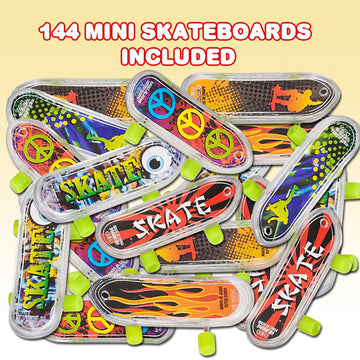 Artcreativity Mini Finger Skateboards For Kids (Bulk Pack Of 144) Durable Finger Boards In Assorted Designs, 2 Inch Fingerboard Skateboard Party Favors, Goody Bag Fillers