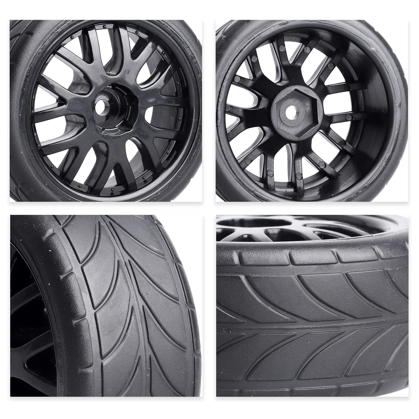 GoHobby 4PCS 1/10 RC On-Road Tires & Wheels 12mm Hex Preglued for Tamiya HSP HPI RC Racing Car