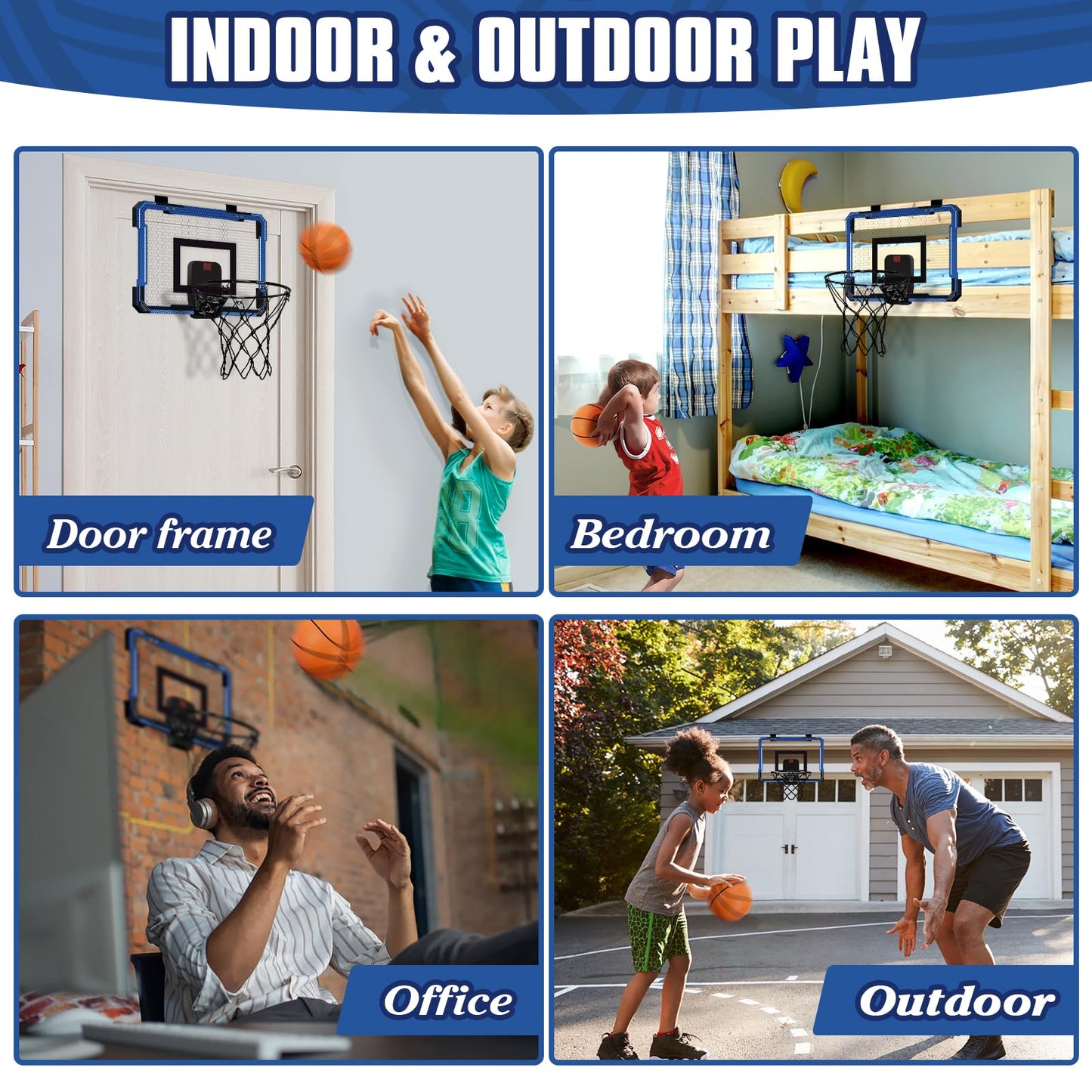 Xucutu Indoor Mini Basketball Hoop For Door - Over The Door Basketball Mini Hoop With Scoreboard & 3 Balls, Foldable Basketball