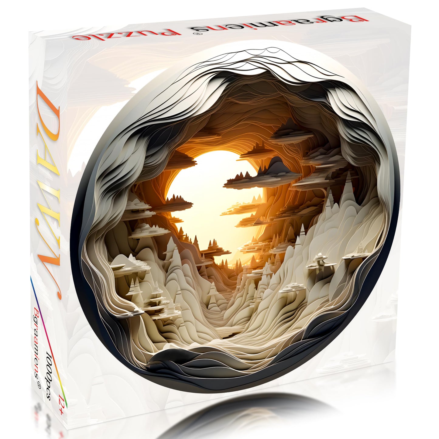 Bgraamiens Puzzle-Dawn- 3D Visual Dawn Inside A Cave 1000 Pieces Round Puzzle For Adult,Unique Puzzle Autostereoscopy Puzzle Har