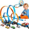 Lilybuds Toy Car Race Track Set For Boys Kids Age 3-5 4-7, Race Tracks With 4 High-Speed Pull Back Race Cars And Crash Zones, Ch