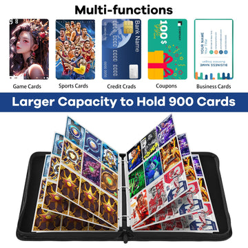 MAYGIBYE Card Binder 9 Pocket enhanced Zip Trading Card Binder 900 Double Sided Pocket PU Collection Binder Collector Album Card Folder for MTG TCG Sports Cards (Twill 9 Pocket)