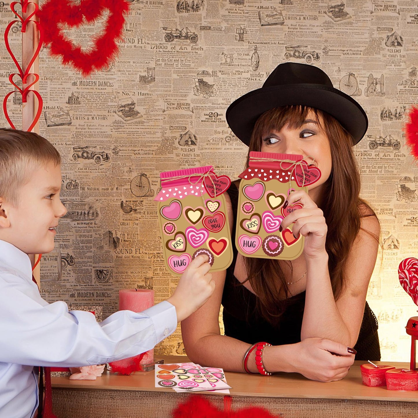 WATINC 30PCS Valentine Love Candy Jar Craft Kit, Make Your Own Valentines Day Candy Jar, DIY Love Heart Candy Jar Decor Craft Su