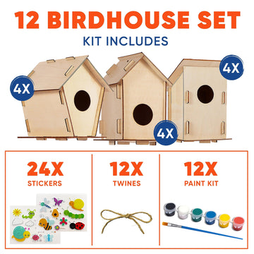 12 Diy Bird House Kits For Children To Build - Wood Birdhouse Kits For Kids To Paint - Unfinished Wood Bird Houses To Paint For