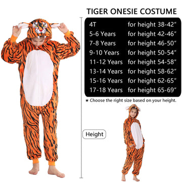 WAFUNNE Animal Onesie Costume for Kids Child Boys Girls Womens Mens Cosplay Halloween Costumes Easter Onesies Orange Tiger 130