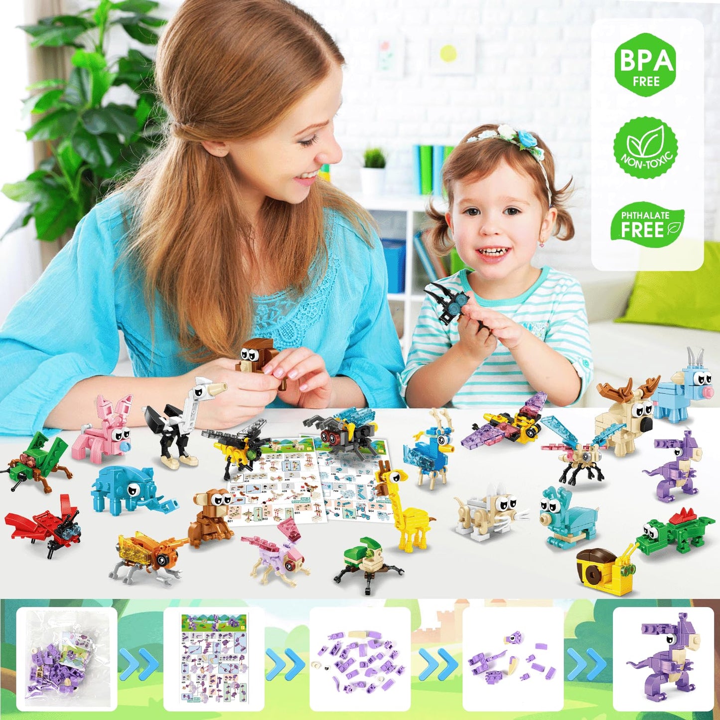 MOONTOY 24 Pack Animals Building Blocks Toy - Plastic Mini Building Set for Kids, Perfect for Party Favors & Goodie Bags, Ages 6-12+
