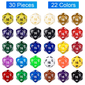 30 Pieces 20 Sided Polyhedral Dice Set 22 Colors 20 Sides Dice Assortment for Dungeons and Dragons RPG MTG Table Games Come with
