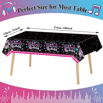 3 Pieces Music Party Tablecloth Happy Birthday Table Cover Decoration Music Note Social Media Themed Party Supplies Favor Disposable Plastic Tablecloth