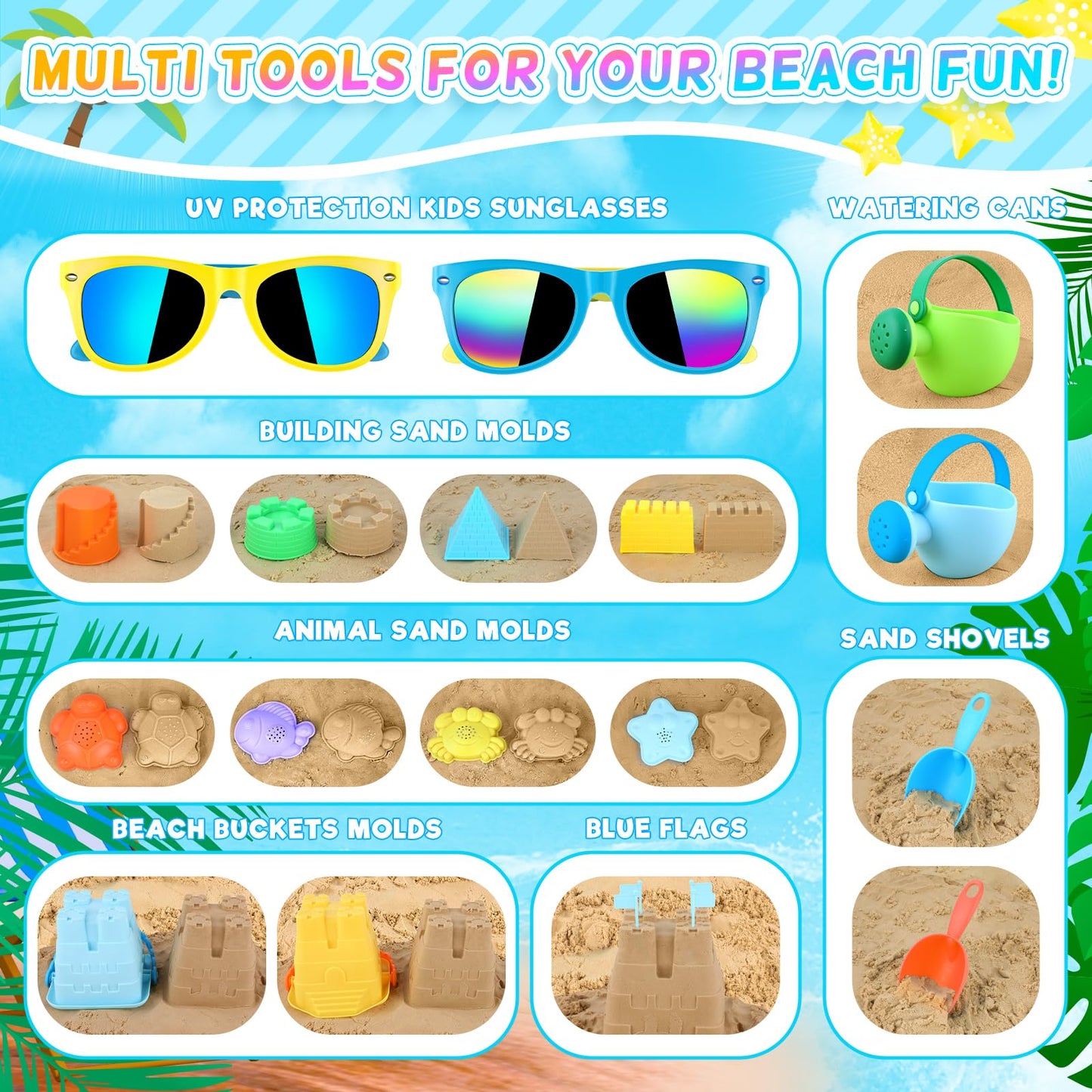 Luucio 42 PCS Beach Toys and Sand Toys, Sandbox Toys Beach Toys for Kids 3-10, Kids Beach Toys with Sand Bucket, Mesh Bags, Kids