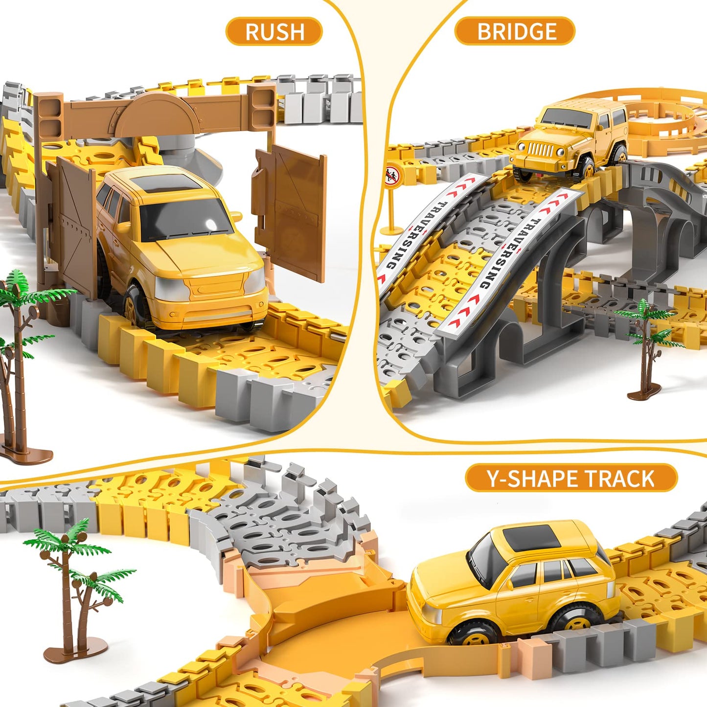 Temi 236 Pcs Construction Toys Race Tracks For 3 4 5 6 Year Old Boys, Flexible Track Playset And 6 Pcs Construction Car For Kids Toys, Birthday Gift For Age 3-9 Boys Toddler Girls