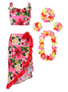 Relibeauty Hawaiian Skirt Costume For Girls Red Flowers 6 Piece Kit, 110