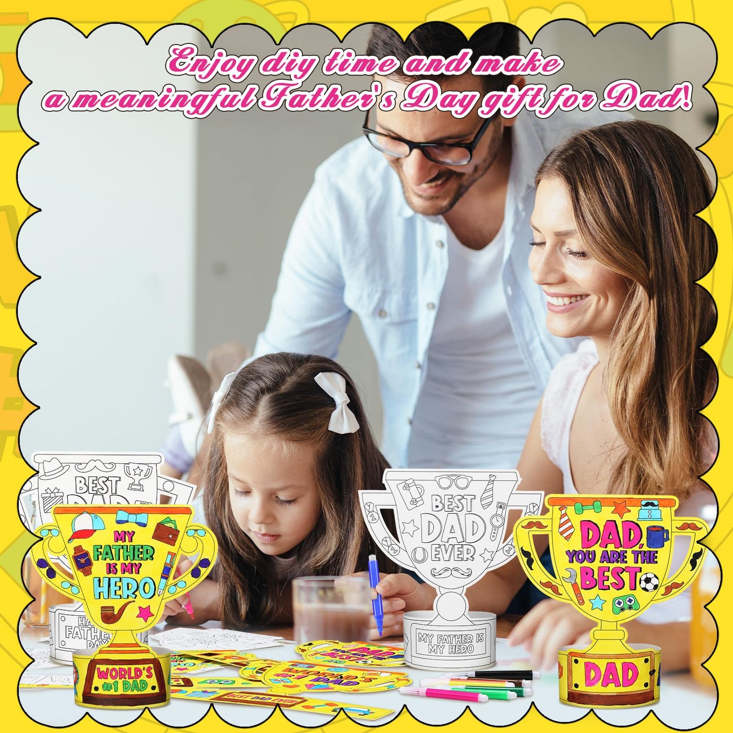 Dunzoom 48 Pcs Fathers Day Trophy Craft Kit Color Your Own Fathers Day DIY Crafts Coloring My Father is My Hero DIY Dad Gift S