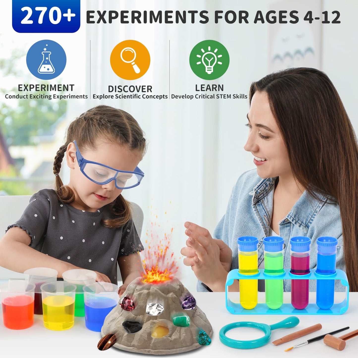 Baturu Science Kits For Kids Ages 4-12 - 270+ Stem Experiments & Chemistry Projects - Includes Volcano, Crystal Growing, Gem Dig