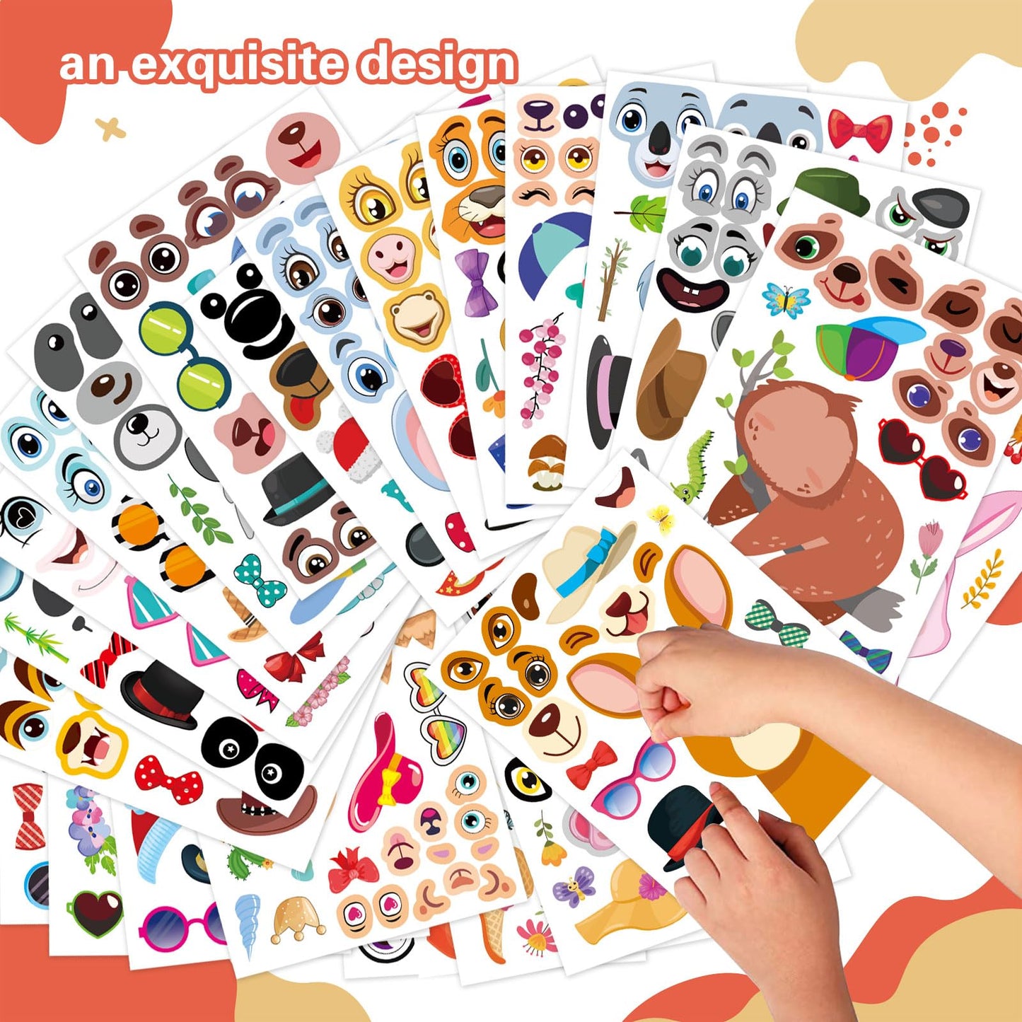 24 Sheets Make-A-Face Stickers, Make Your Own Animal Mix And Match Sticker Sheets, Animal Stickers For Kids, Diy Party Favor Sti