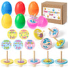 Beyumi Easter Wooden Spinning Tops - 30Pcs Plastic Colorful Easter Eggs Filled With Wooden Spinning Tops Present For Egg Hunt Ba