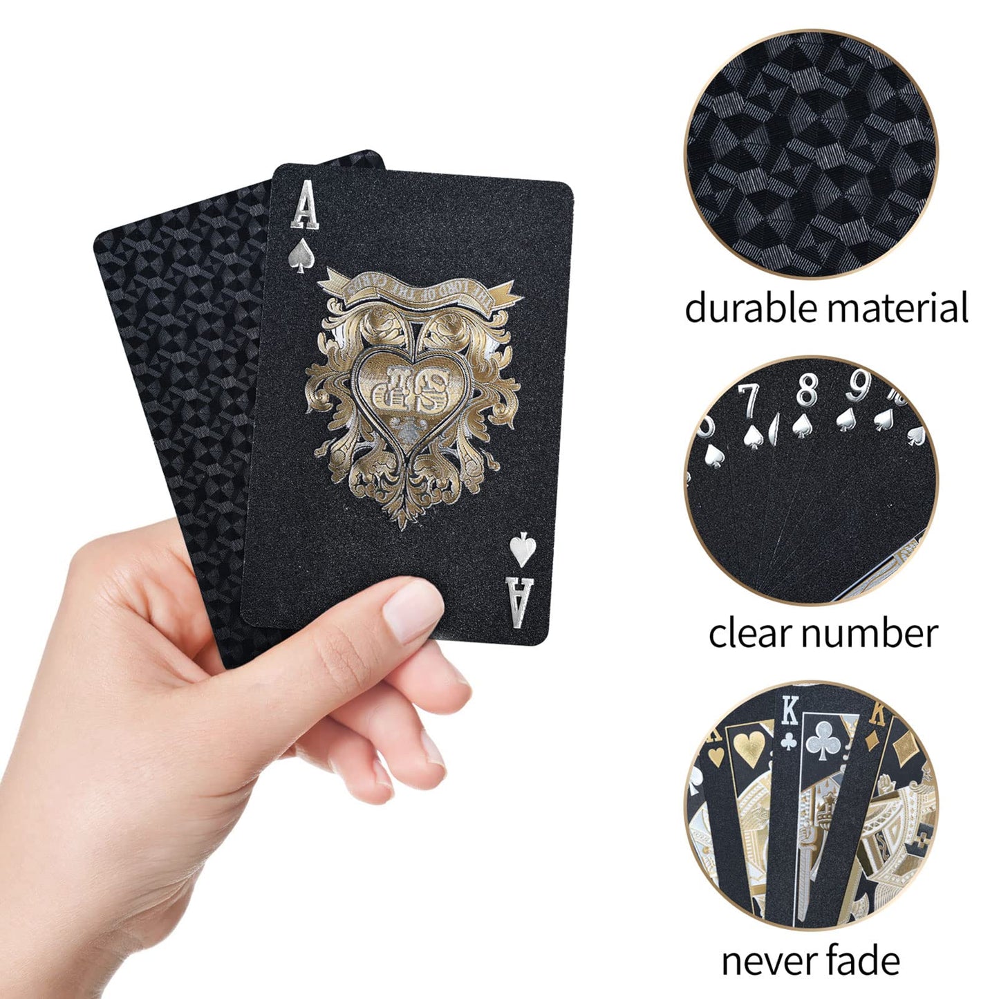 Joyoldelf Black Playing Cards, 2Pcs Cool Black Foil Decks Of Cards, Waterproof Playing Cards & Flexible Poker Cards With Box, Great For Party, Game, Cardistry, Magic Trick